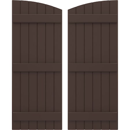 Ekena Millwork Americraft 6-Board (3 Batten) Wood Joined Board-n-Batten Shutters w/Ellipt Top, ARW401BE621X83TBH, PR ARW401BE621X83TBH